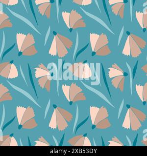 Muster beiger Blumen auf blauem Hintergrund. Vektorabbildung Stock Vektor