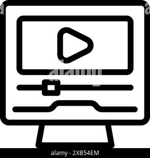 Das stilisierte Symbol eines Videobearbeitungsprogramms wird auf einem Desktop-Computer ausgeführt und zeigt Bearbeitungswerkzeuge und eine Wiedergabetaste an Stock Vektor