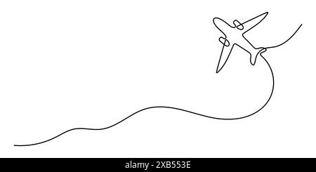 Flugbahn in einer durchgehenden Linienzeichnung. Geschäftskonzept von Weltreisen und internationalen Fluglinien mit Nachverfolgung in einfachem linearen Stil. Stock Vektor