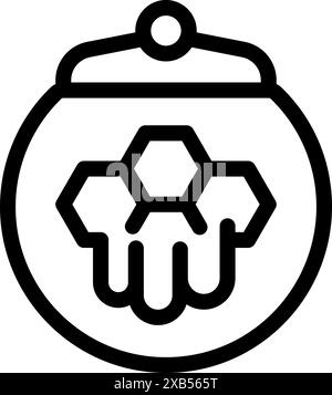 Symbol mit einem Glas gefüllt mit Honig, das die Süße und den goldenen Nektar symbolisiert, der von Bienen produziert wird Stock Vektor