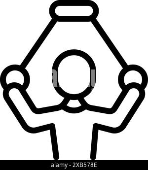 Einfache Linienzeichnung eines Puppenspielers, der eine Puppe mit Streichern steuert Stock Vektor