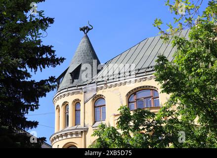 Katzenhaus in der Rigaer Altstadt, 1909 nach dem Entwurf des Architekten Friedrich Scheffel erbaut, mittelalterlich mit Jugendstil gestaltet. Stockfoto