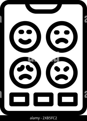 Smartphone zeigt Feedback-Emojis, die unterschiedliche Emotionen für die Umfrage zur Kundenzufriedenheit ausdrücken Stock Vektor