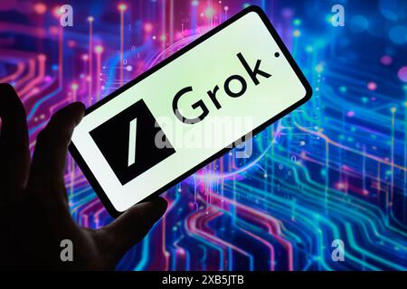 Brüssel, Belgien Juni 2024. Das Grok-Logo wird auf einem Smartphone angezeigt, wie in dieser Abbildung zu sehen ist. Aufgenommen in Brüssel, Belgien. Am 10. Juni 2024. (Jonathan Raa/SIPA USA) *** ausschließlich für redaktionelle Nachrichten *** Credit: SIPA USA/Alamy Live News Stockfoto