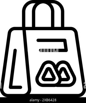 Papiertüte mit Griffen mit japanischen Onigiri-Reisbällchen zum Mitnehmen Stock Vektor