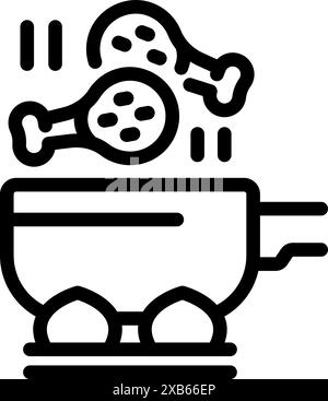 Illustration eines Strichsymbols mit Hähnchenschenkeln, die über Feuer in einem großen Kessel rösten Stock Vektor
