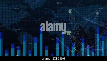 Digitale Finanzdaten und Diagramme auf dunklem Hintergrund Stockfoto