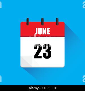 Symbol für Vektorkalender. Datum vom 20. Juni. Rote und weiße Farben. Blauer Hintergrund. Stock Vektor