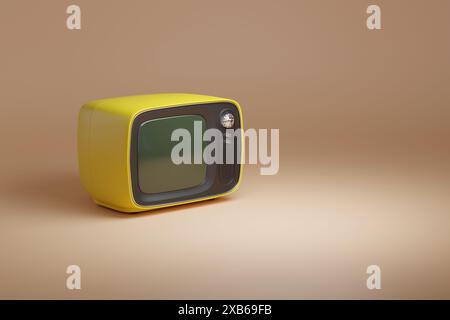 Alter gelber TV-Receiver mit Kopierraum. 3D-Abbildung. Stockfoto