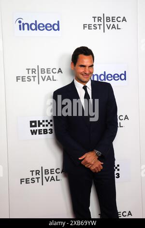 New York, NY. Juni 2024. Roger Federer nimmt an der Uraufführung des Amazonas Dokumentarfilms Federer: 12 Final Days beim Tribeca Film Festival 2024 Teil. @ Veronica Bruno / Alamy Live News Stockfoto