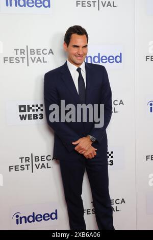 New York, NY. Juni 2024. Roger Federer nimmt an der Uraufführung des Amazonas Dokumentarfilms Federer: 12 Final Days beim Tribeca Film Festival 2024 Teil. @ Veronica Bruno / Alamy Live News Stockfoto