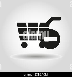 Einkaufswagen-Symbol. Flache Vektorkonstruktion. Schwarzes Silhouettensymbol. Grauer verlaufender Hintergrund. Stock Vektor