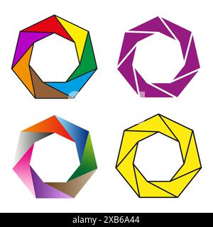 Bunte Polygonformen. Abstrakte geometrische Designs. Vektorlinsenset. Helle, moderne Symbole. Stock Vektor