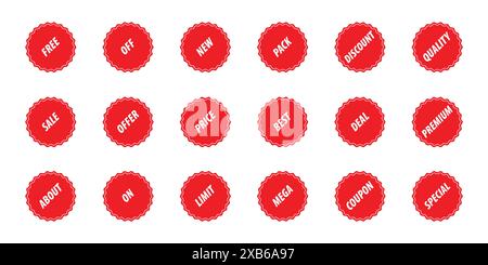 Set von Sonderangebot Vektorsymbol rot. Beste Rabattmarken rot. Premium-Abzeichen für Sonderangebot verkaufen. Stock Vektor