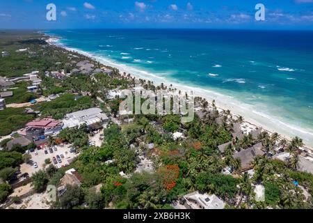 Drohnenblick auf Boca Paila, Tulum Stockfoto