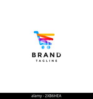 Zickzack-Linien Make-Up Buntes Shopping Carts Logo Design. Fröhliches Einkaufserlebnis Mit Dem Logo-Design Des Einkaufswagens Mit Bunten Linien. Stock Vektor