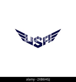 Initial Letter USA mit Wing Accent Logo Design. Sportlicher Anfangsbuchstabe USA mit Wings Icon Logo. Stock Vektor