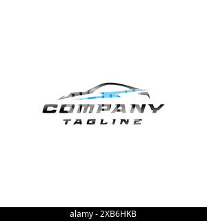 Silhouette-Logo Für Elektrosportwagen. Silhouette Eines Sportwagens Mit Dem Symbol „Blue Electric“. Stock Vektor
