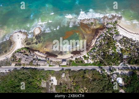 Drohnenblick auf Boca Paila, Tulum Stockfoto