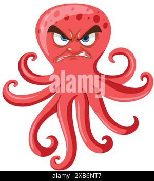 Cartoon-Oktopus mit einem wütenden Ausdruck Stock Vektor