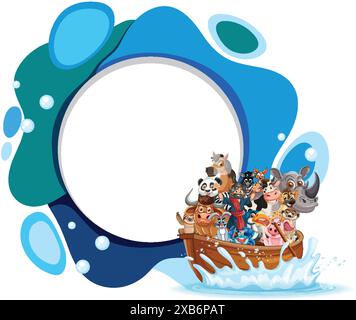 Gruppe von Tieren, die zusammen auf einem Boot segeln Stock Vektor