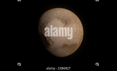 Pluto, der entfernte und mysteriöse Zwergplanet am Rande unseres Sonnensystems. Dieses Material zeigt Plutos eisige Oberfläche und felsiges Gelände. Stockfoto
