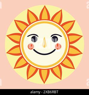 Niedliche Zeichentrick dekorative Sonne lächelnd, einfache Illustration. Stock Vektor