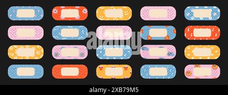 Handgezeichneter, selbstklebender Pflaster mit lustigen Prints für Kinder Stock Vektor