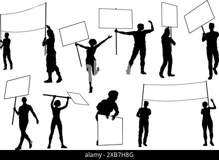 Silhouette Demonstranten März Streik Rallye-Streikposten Stock Vektor