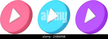 Digital Player Taste Start Technologie Multimedia Gerät 3D Symbol Set realistische Vektor-Illustration. Dreieck Pfeil Kreisschild Schiebeplatte Bedienelement Int. Stock Vektor