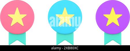 Gewinnermedaille mit Sternband Award Premium Qualitätsgarantie 3D Icon Set realistische Vektor-Illustration. Siege der Trophäe für den besten Champion-Preis Stock Vektor