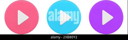 Dreieck Pfeil Wiedergabe Taste Kreisabzeichen Audio Video Multimedia Content Player 3D Symbol Set realistische Vektor Illustration. Web-Panel für Medienübertragungen Stock Vektor