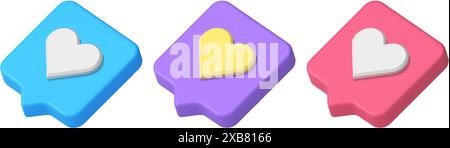 Wie Benachrichtigung soziale Medien Bewertung Liebe Kommunikation 3D Symbol Set realistische Vektor-Illustration. Virtuelle Flirtbenachrichtigung – Cyberspace-App b Stock Vektor