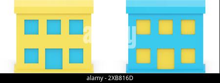 Zweistöckige Stadtgebäude Fassade mit Tür und Fenster administrative Immobilien 3D Icon Set realistische Vektorillustration. Städtisches Haus, Pub Stock Vektor