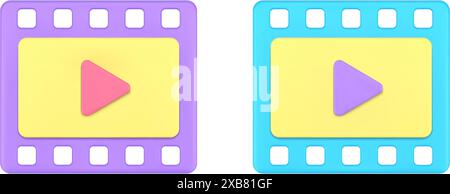 Multimedia-Player soziale Netzwerke Live-Streaming Anwendungsdienst 3D-Symbolsatz realistische Vektorillustration. Entertainment Musik Video Digital Stock Vektor