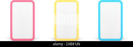 Smartphone-Display leere Schnittstellenvorlage digitale Kommunikationstechnologie 3D-Symbolsatz realistische Vektorillustration. Multimedia-Bildschirm des Mobiltelefons Stock Vektor