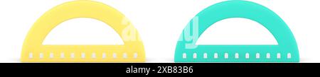 Winkelmesser Lineal Winkelmesswerkzeug Geometrieentwicklung Lerninstrument 3D-Symbolsatz realistische Vektorillustration. Schulung zu Eckmessgeräten Stock Vektor