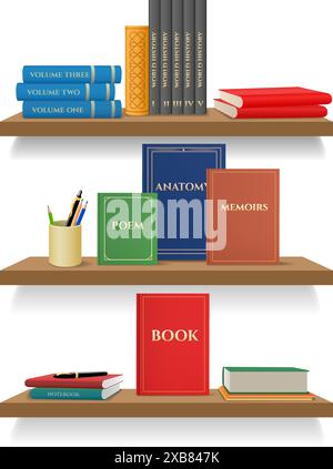 Wandregal mit verschiedenen Büchern Stock Vektor