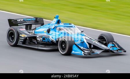 9. Juni 2024: IndyCar #20 Christian Rasmussen fährt seinen Ed Carpenter Racing GuyCare-Wagen während des XPEL Grand Prix auf der Road America in Elkhart Lake, WI - Mike Wulf/CSM Stockfoto