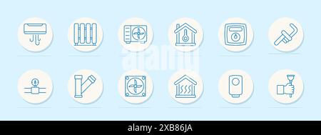 Symbol für HLK-Einstellung. Klimaanlage, Kühler, Thermostat und Leitungen. Heizung, Lüftung, Klimaanlage, Wohnkomfort-Konzept. Stock Vektor