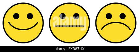 Emoticon Symbol Set, drei Emoji - glücklich, traurig und neutral, Symbol des Smiley Gesicht, Farbe Vektor Illustration Stock Vektor