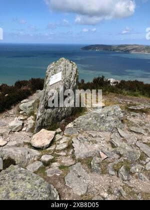 Höchster Punkt von Caer Seion / Caer Lleion, die Überreste einer eisenzeitlichen befestigten Siedlung, Hügel, Conwy Mountain, die zwischen 300 v. Chr. und 78 n. Chr. genutzt wurden Stockfoto