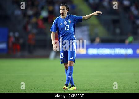 Matteo Darmian von Italien gibt Gesten während des Freundschaftsspiels zwischen Italien und Bosnien und Herzegowina im Stadio Carlo Castellani am 9. Juni 2024 in Empoli, Italien. Stockfoto