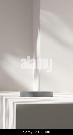 Porträt-Layout 3D-Rendering leerer Mockup-Szene des Podiums für die Betontextur für die Produktvorlage Stockfoto