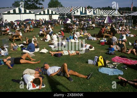 Wimbledon Tennis Championships im All England Lawn Tennis and Croquet Club. Massen von Stützen erschöpft und Sonnenbaden. Vergessen Sie das Tennis. Wimbledon, London, England Juni 1993 1990, UK HOMER SYKES Stockfoto