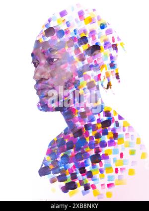Ein farbenfrohes Halbprofil-Bildporträt eines afroamerikanischen Mannes Stockfoto