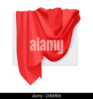 3D rote Falten und Vorhänge verbergen weiße Präsentationstafel Vektor-Illustration Stock Vektor