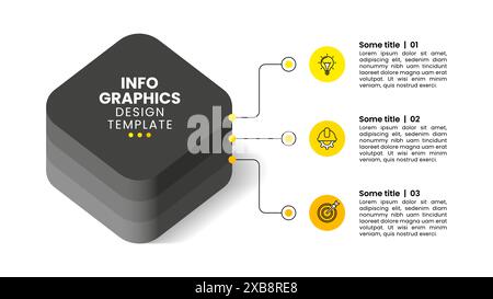 Infografik-Vorlage mit Symbolen und 3 Optionen oder Schritten. 3D-Schichten. Kann für Workflow-Layout, Diagramm, Banner und Webdesign verwendet werden. Vektorabbildung Stock Vektor