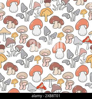 Herbstliches nahtloses Muster mit verschiedenen essbaren und giftigen Pilzen Stock Vektor