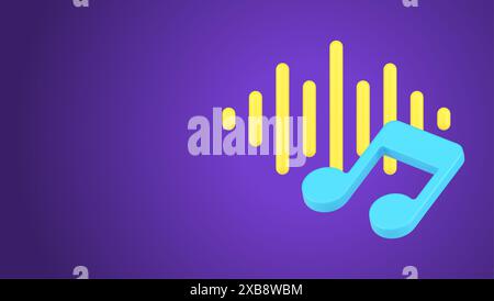 Isometrische Vorlage für Musikanwendungen mit Noten und iometrischer Vektorillustration für Schallwellen-3D-Symbole. Professionelles Aufnahmestudio für Musiker Stock Vektor